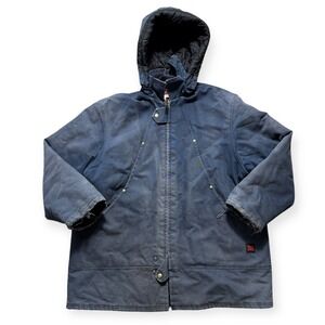 Tough Duck Work Coat Men's 2XL Blue Canvas Lined Hooded Insulated Distressed
